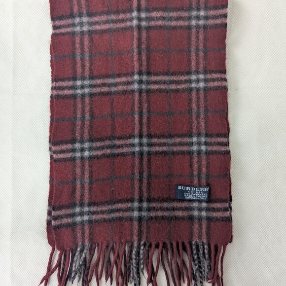 BURBERRY London Classic Nova Check Knit 100% Cashmere Neck Warmer Maroon SCARF - Picture 6 of 8
